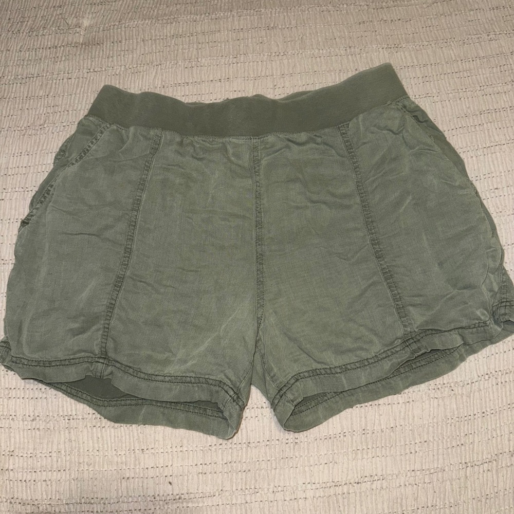 Faherty Brand Womens Olive Green Linen Blend Elastic Waist Pull On Shorts L